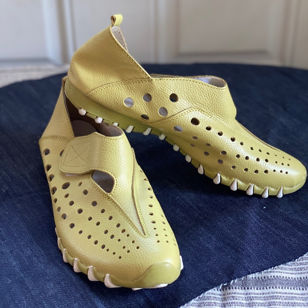 LitFoot Yellow Perforated Leather Flats
